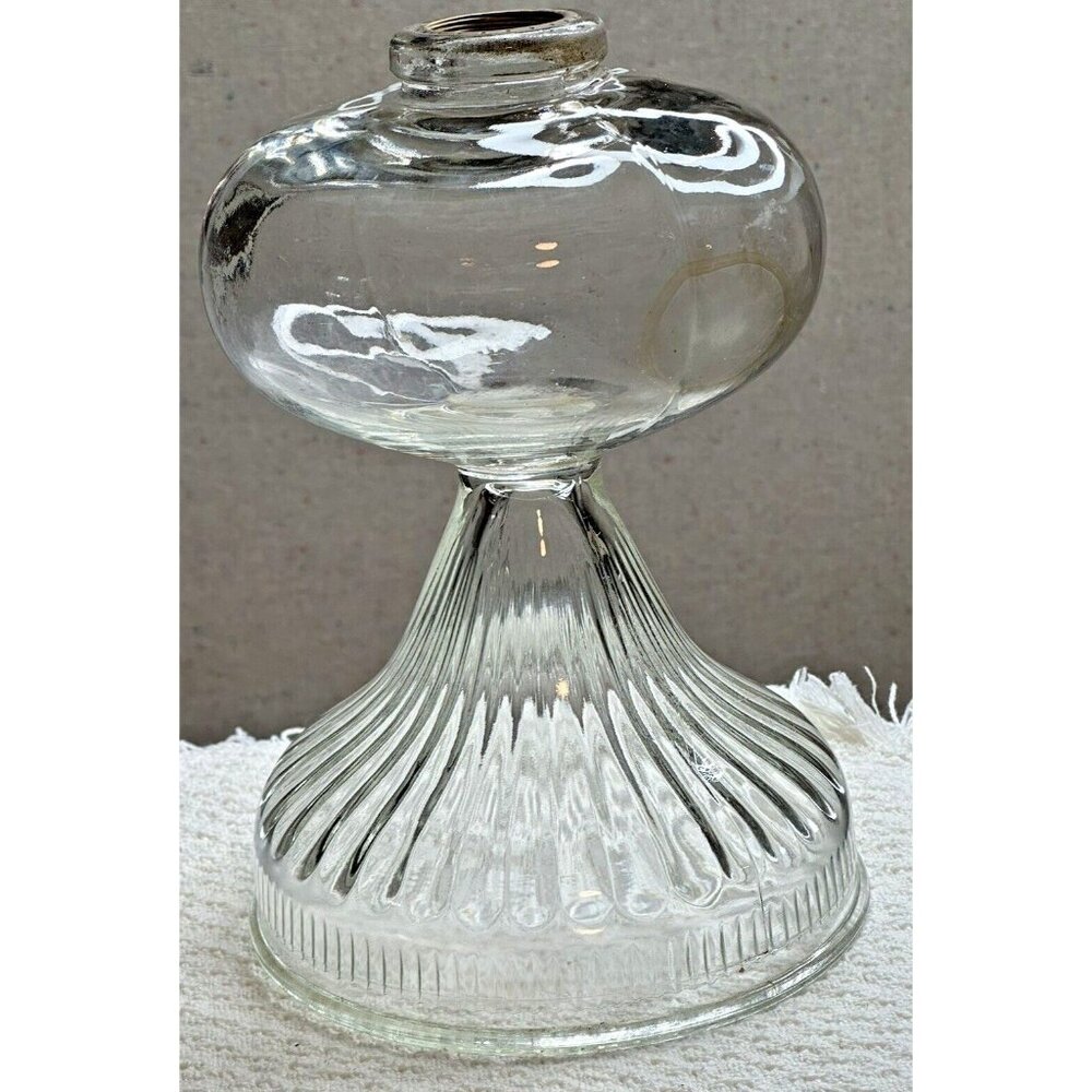 Antique Oil Kerosene Victorian Clear Glass Lamp Base only Rippled Threaded